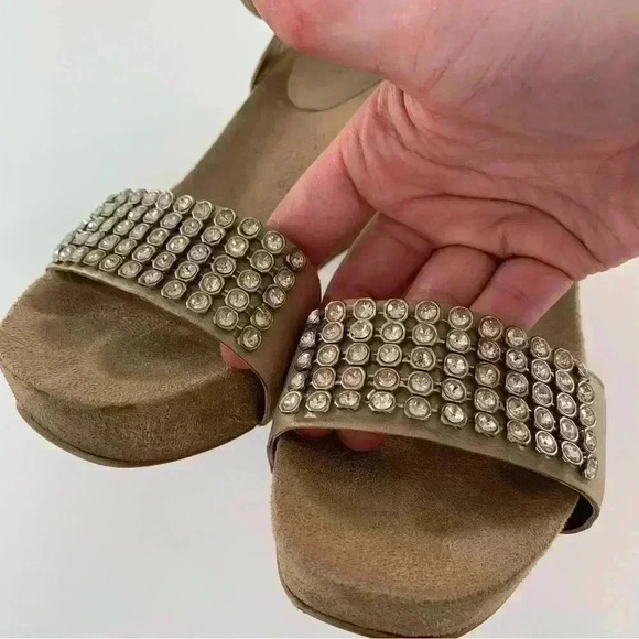 Nine West womens heels size 6.5 SusantJ taupe leather gem platform wedges - Picture 9 of 13